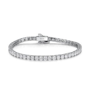 D color VVS1 moissanite tennis bracelet, adjustable length 15-23cm, brilliant cut moissanite 0.1 ct per stone, size: 3 mm