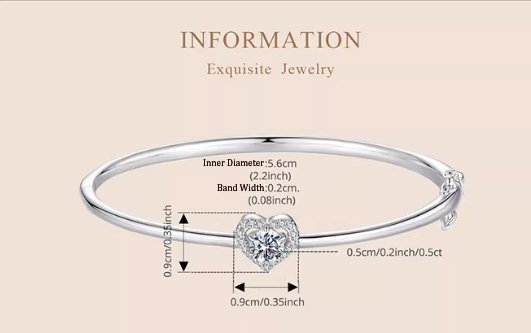 0.5ct D color moissanite heart bangle in S925 sterling silver