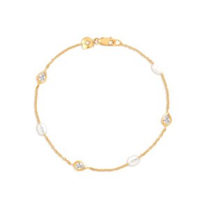 18k Gold Freshwater Pearl & Crystal Charm Bracelet