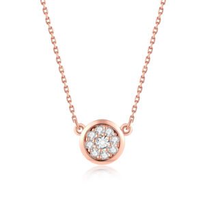 18k rose gold lab diamond disc pendant with nine stones on white background