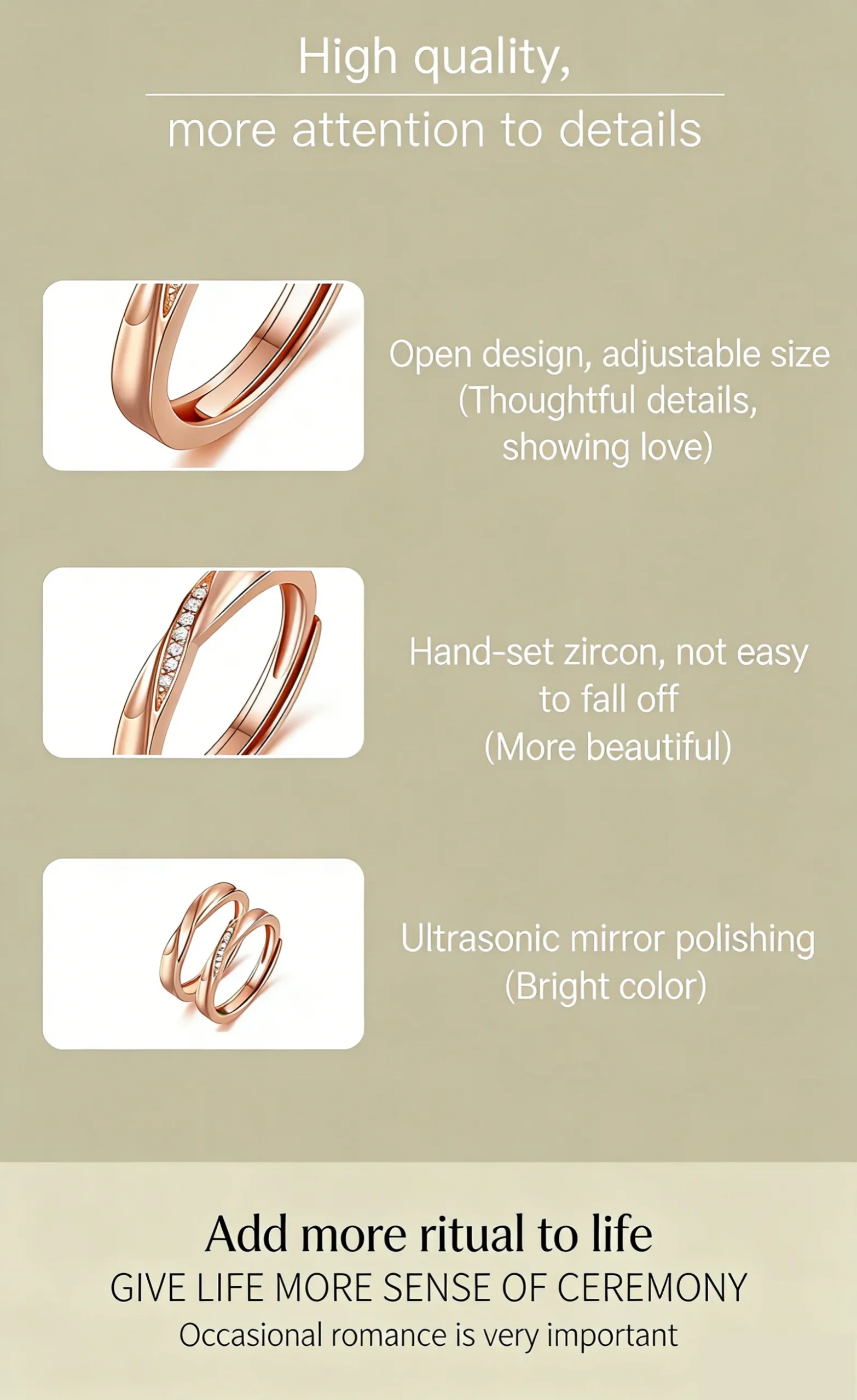 Hand holding customizable Mobius rings with option for 18K gold natural or lab-grown diamonds