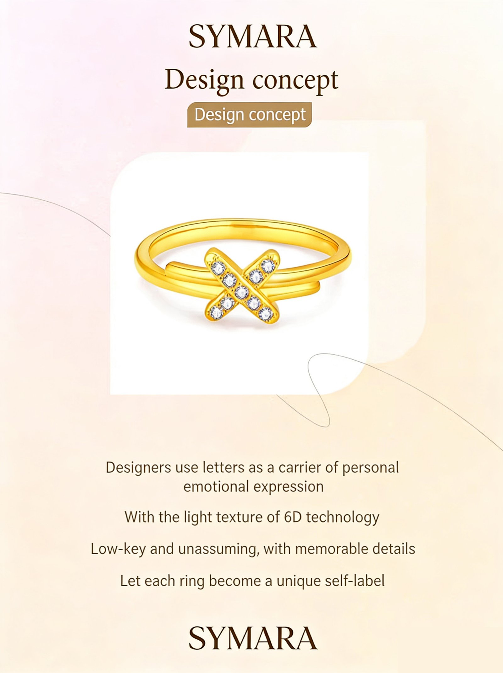 Crossover Ring Cubic Zirconia Detail Pure Gold Craft