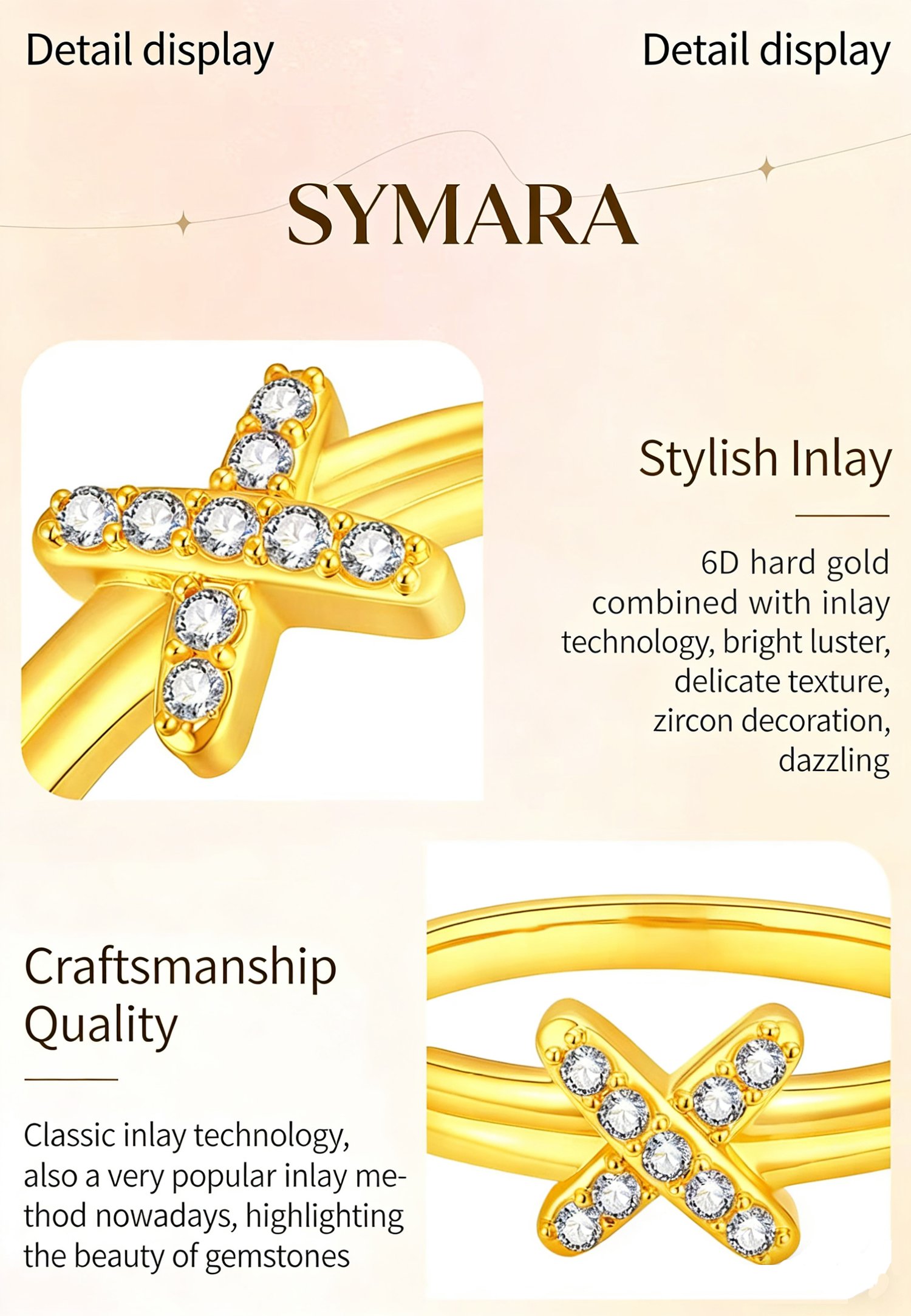 Crossover Ring Cubic Zirconia Detail Pure Gold Craft