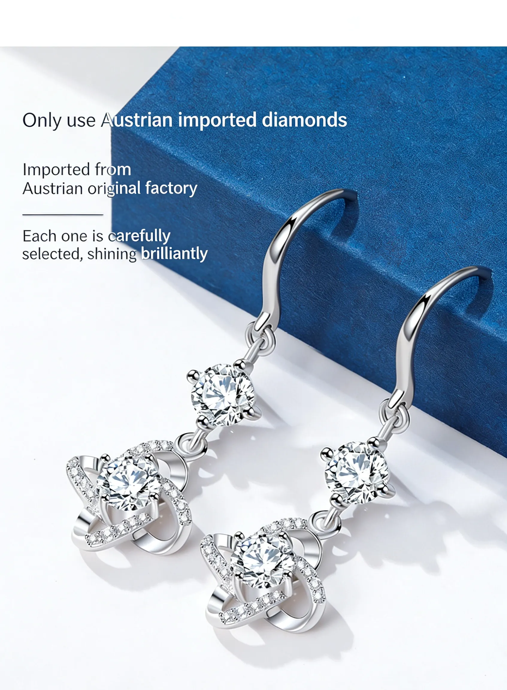 Hypoallergenic sterling silver dangle earrings for sensitive ears in elegant gift box packaging