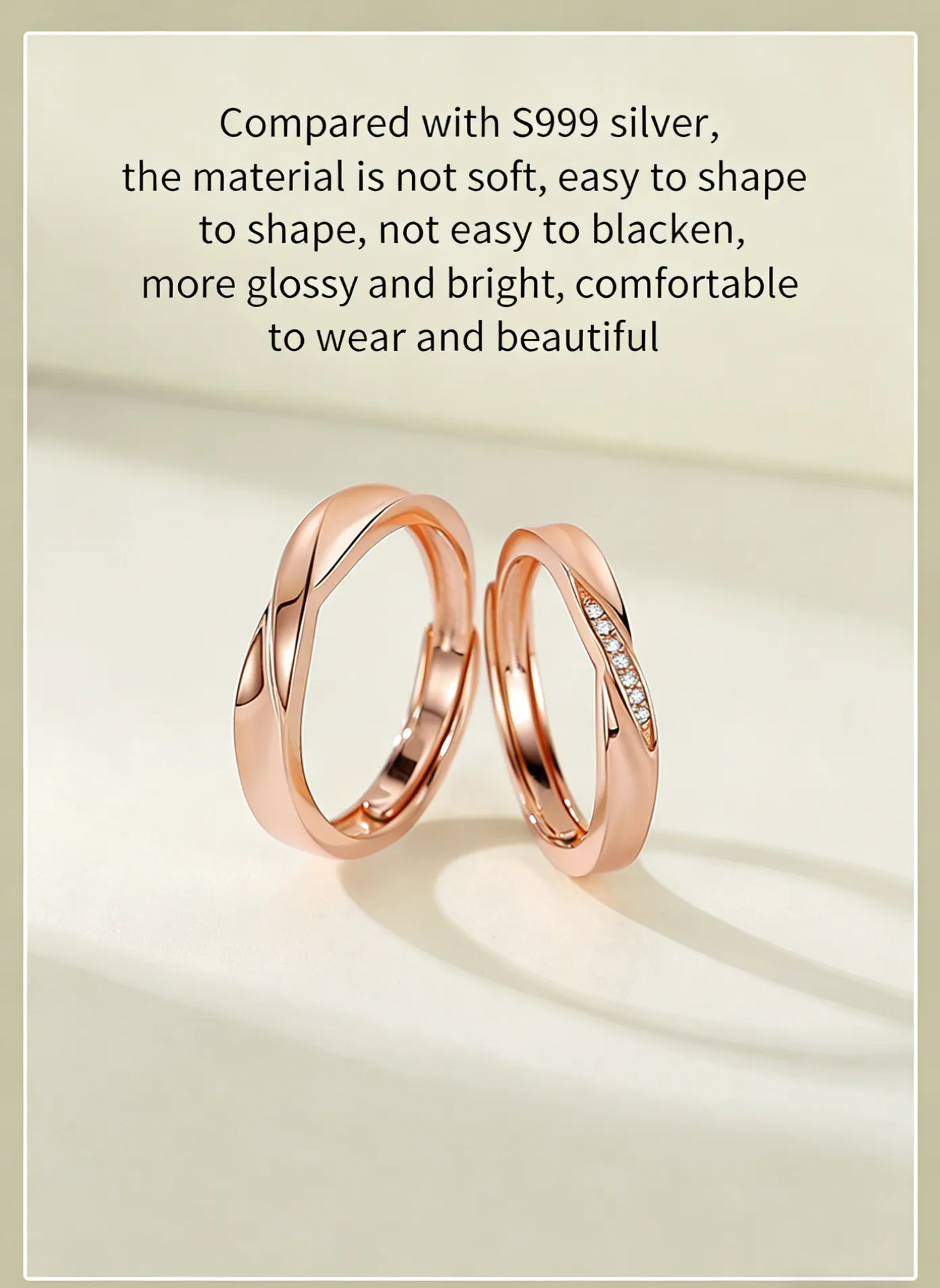 Adjustable open band couple rings modeled on hands symbolizing infinite love and devotion