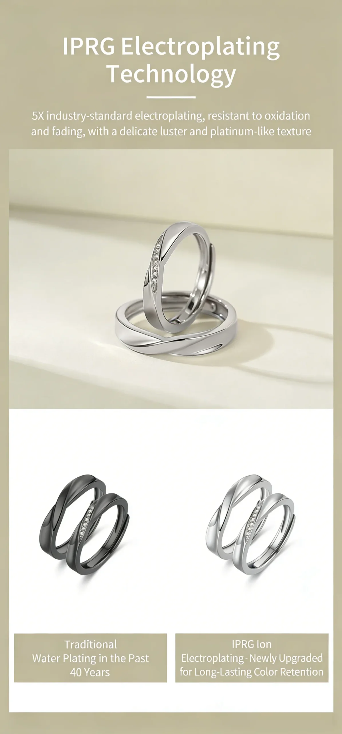 PVD technology plated couple rings in velvet gift box perfect for anniversary proposal