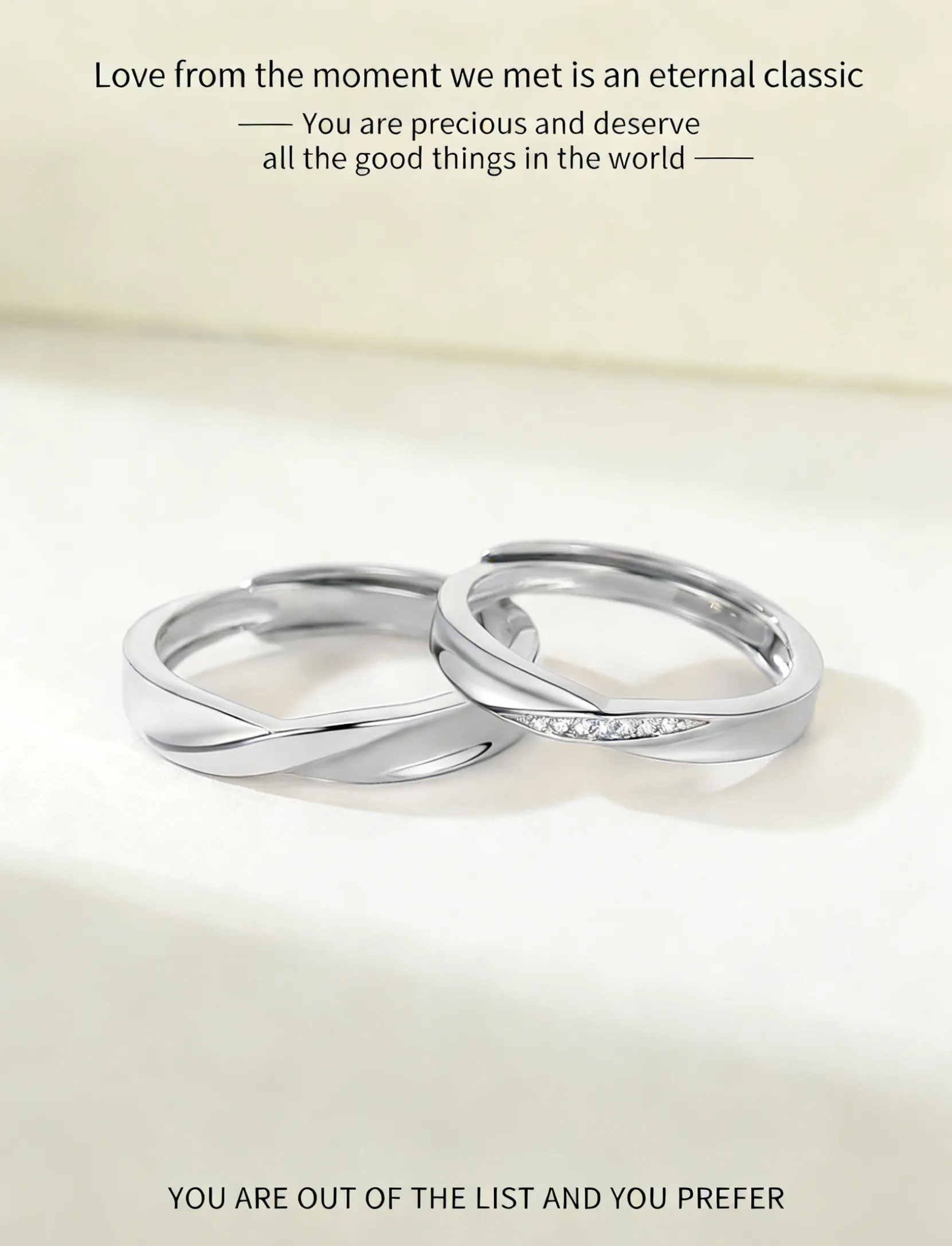 Open band couple ring set in sterling silver featuring CZ stones for her elegant touch