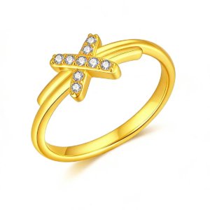 Minimalist Pure Gold Crossover Ring for Women Main Image