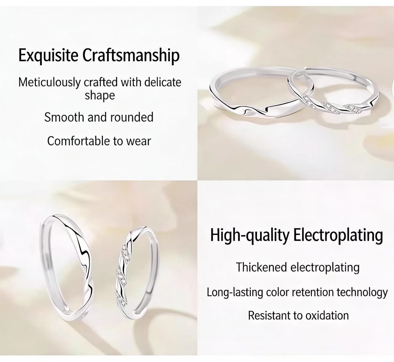 Hypoallergenic Non-Tarnish Couple Rings Close Up