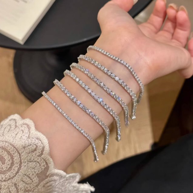 sterling silver moissanite tennis bracelet model photo