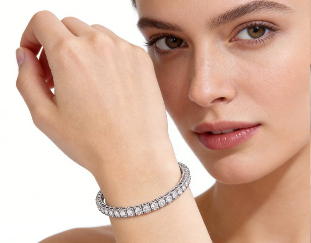 sterling silver moissanite tennis bracelet model photo