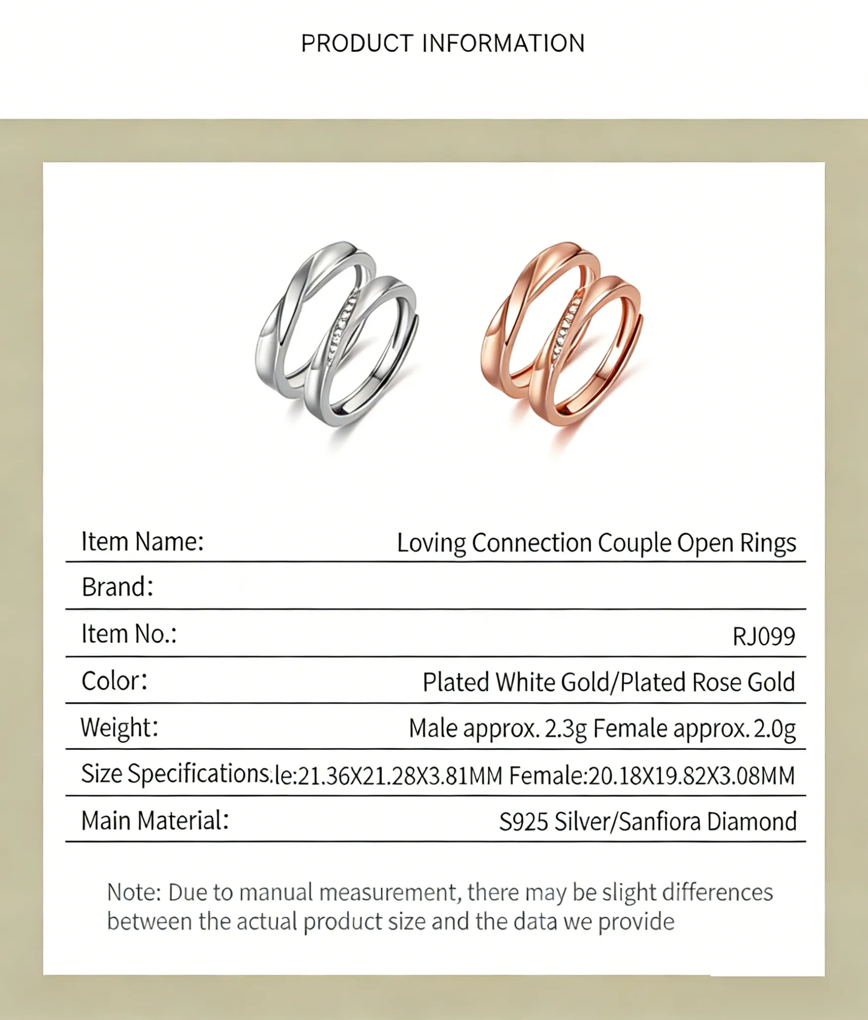 PVD technology plated couple rings in velvet gift box perfect for anniversary proposal