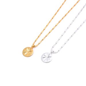 S925 silver compass star necklace on a clean white background showing the full adjustable chain and 12mm coin pendant
