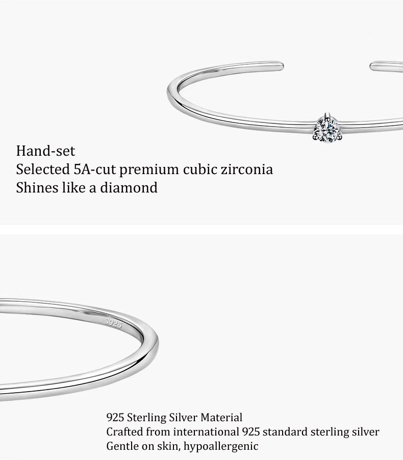 Solitaire Zirconia Open Cuff Bracelet for Women