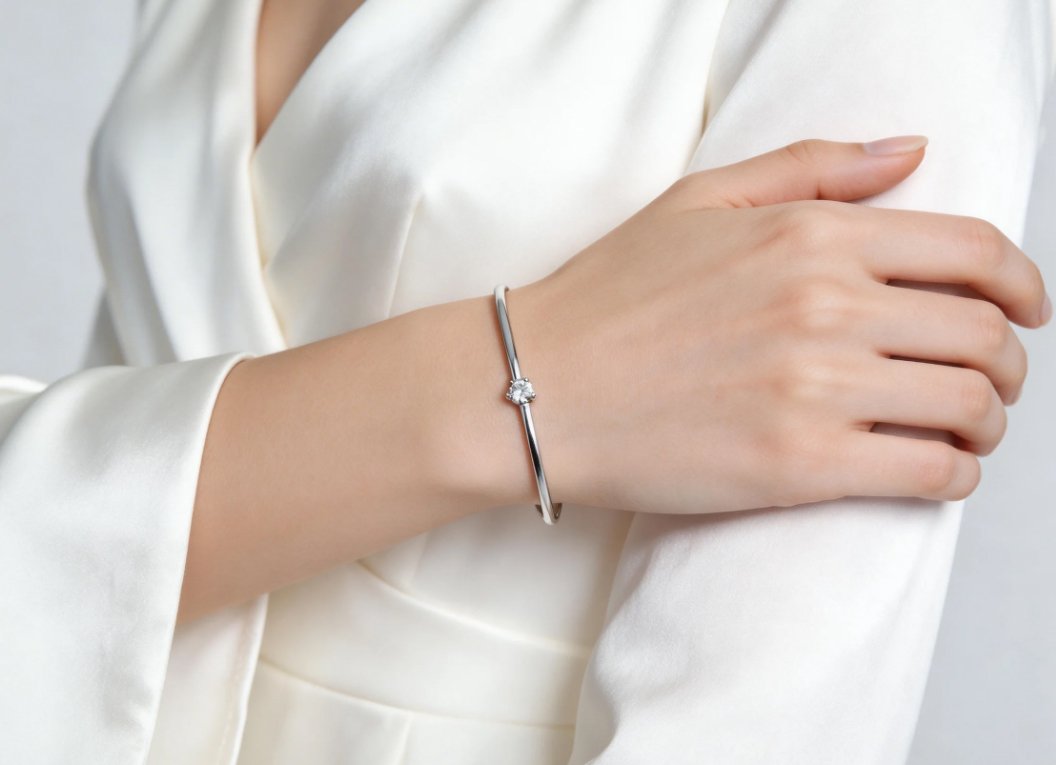 Solitaire Zirconia Open Cuff Bracelet for Women