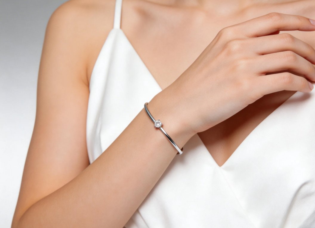 Solitaire Zirconia Open Cuff Bracelet for Women