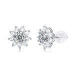 White Gold Plated Sunflower Moissanite Stud Earrings