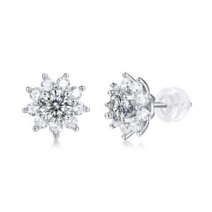 White Gold Plated Sunflower Moissanite Stud Earrings