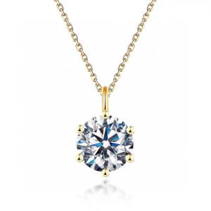 Symara lab grown diamond solitaire pendant in 1 carat D color VVS1 clarity round cut, set in 18k white gold finish with six prong setting on sterling silver base.