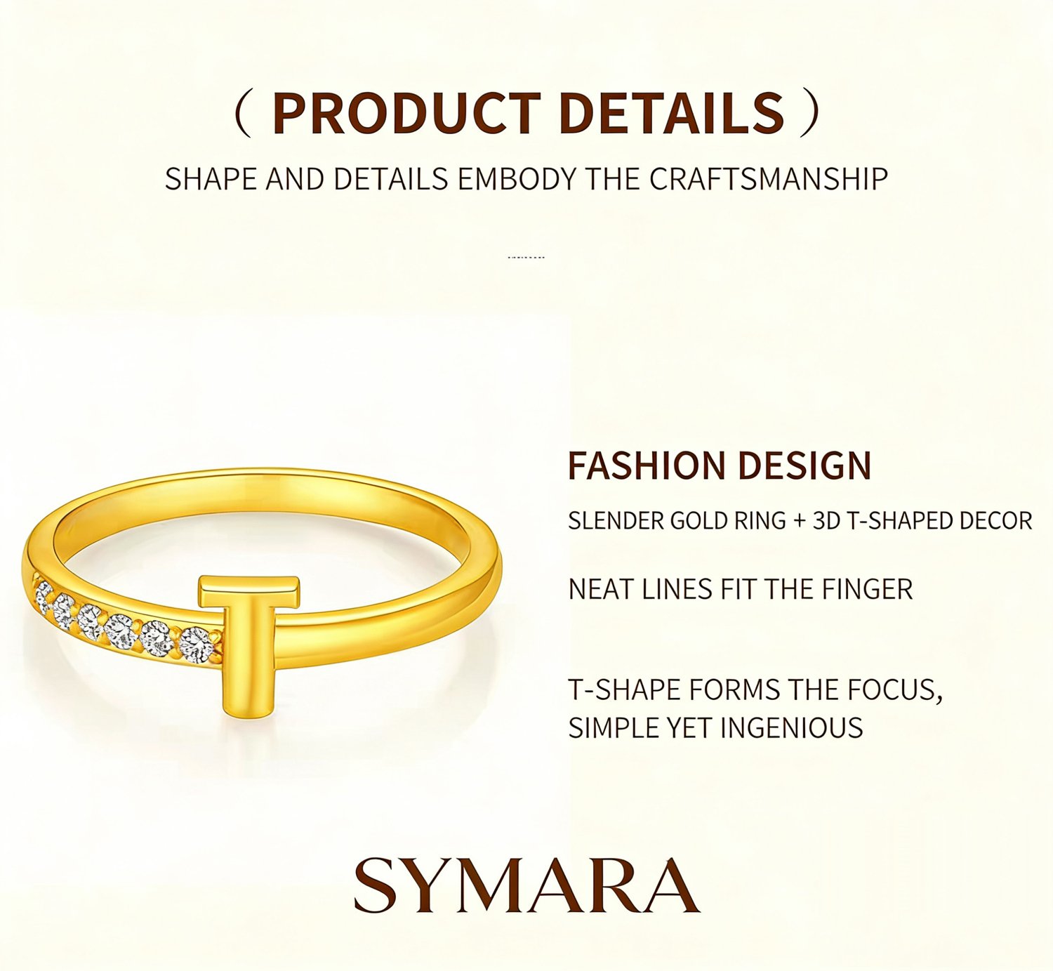 T-Shape Ring Detail Pure Gold Craft