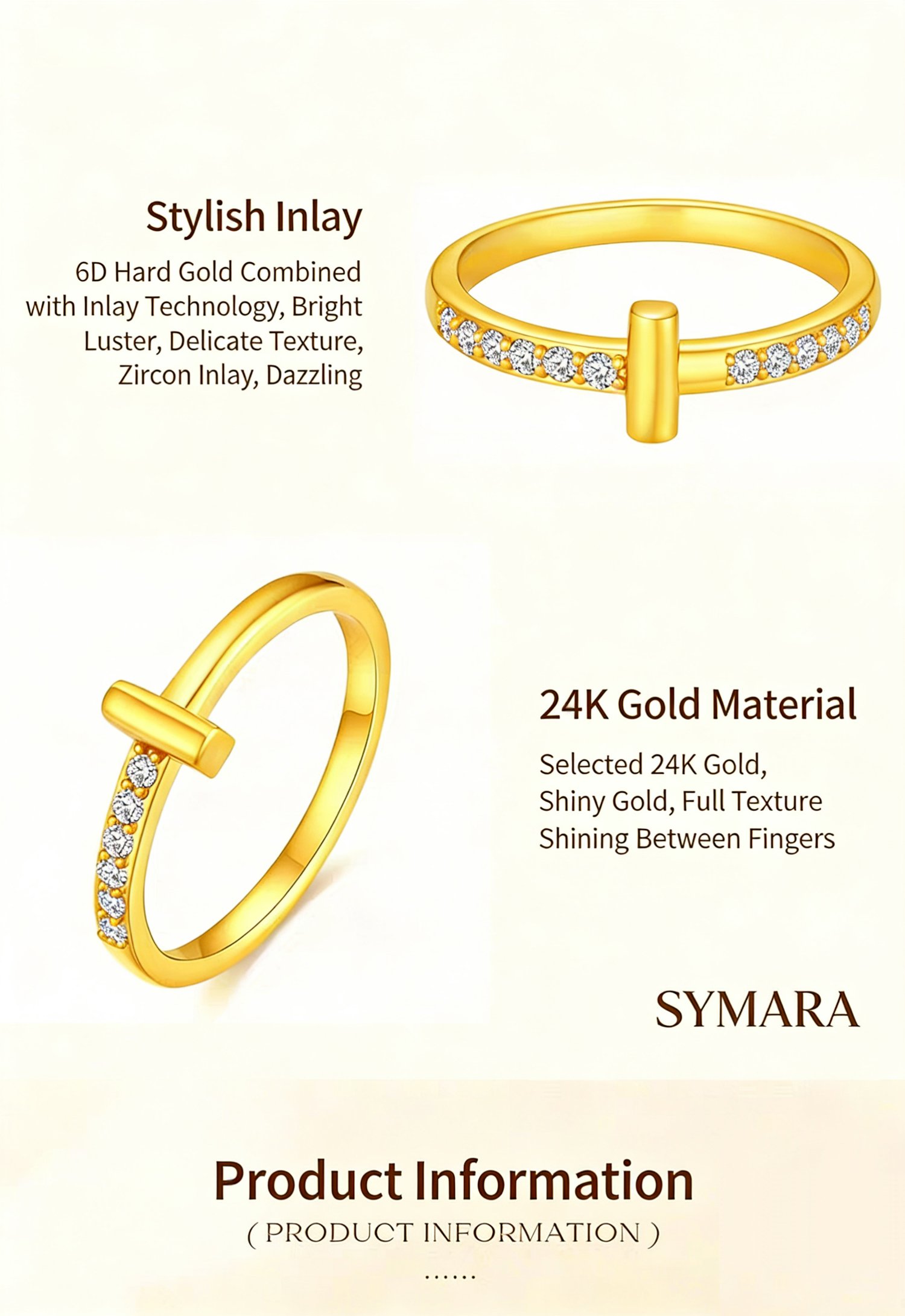 T-Shape Ring Detail Pure Gold Craft