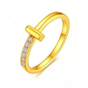 T-Shape Pure Gold Ring for Women Main Image