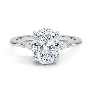 Tuso three stone engagement ring side profile low setting