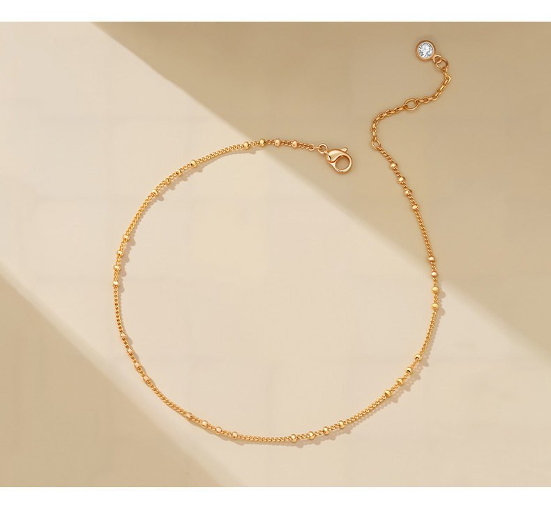 14K Gold Plated Anklet Detail Minimalist Beaded Design