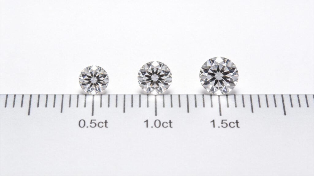 Diamond carat size comparison 0.5ct 1.0ct 1.5ct
