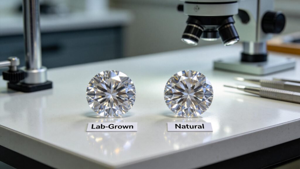 Lab grown diamond vs natural diamond side by side