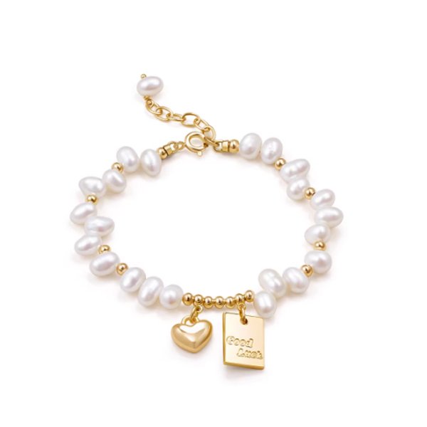 Lucky Heart baroque pearl bracelet with gold charm