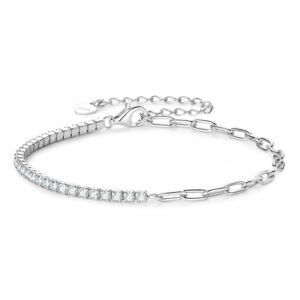 SYMARA half moissanite half paperclip bracelet in 925 silver with 18K gold plating