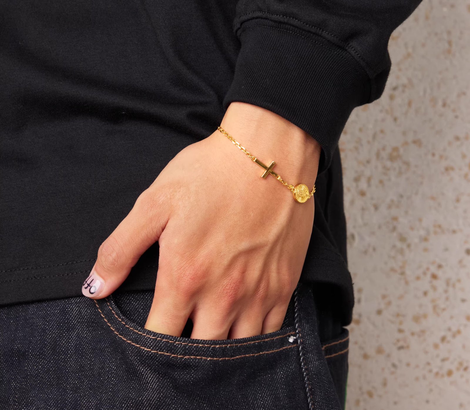 symara-cross-bracelet-lifestyle-daily-wear Gold Plated Cross Bracelet – S925 Silver with Virgin Mary Charm