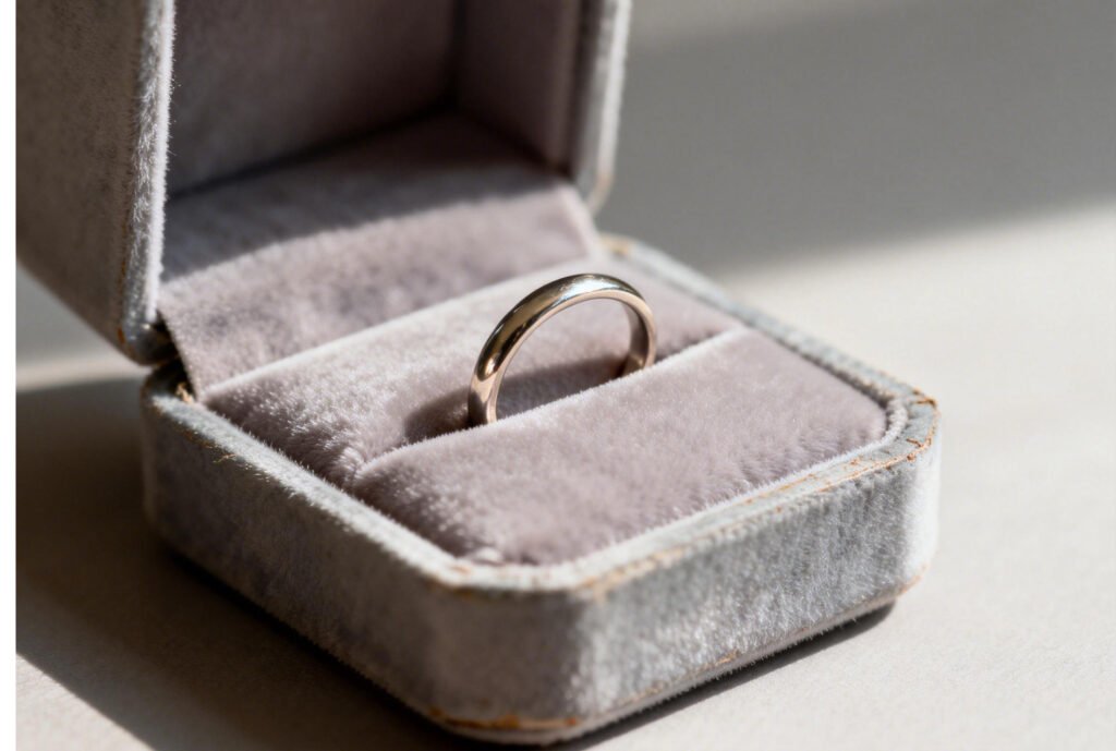 Finished custom ring in velvet jewelry box at SYMARA studio