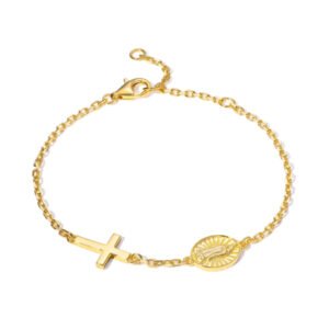 Gold Plated Cross Bracelet – S925 Silver with Virgin Mary Charm