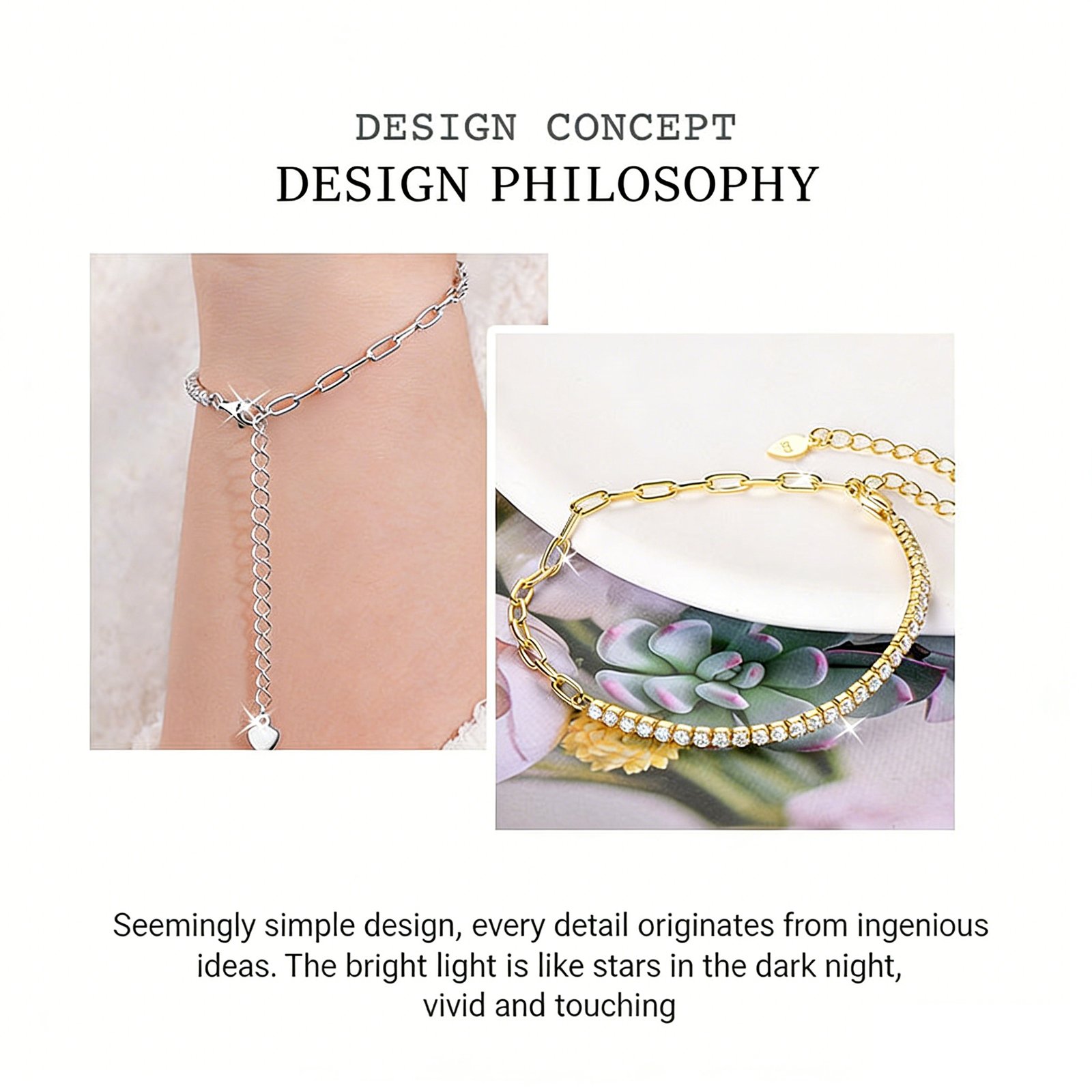 18K gold plated half paperclip bracelet by SYMARA with moissanite sparkle