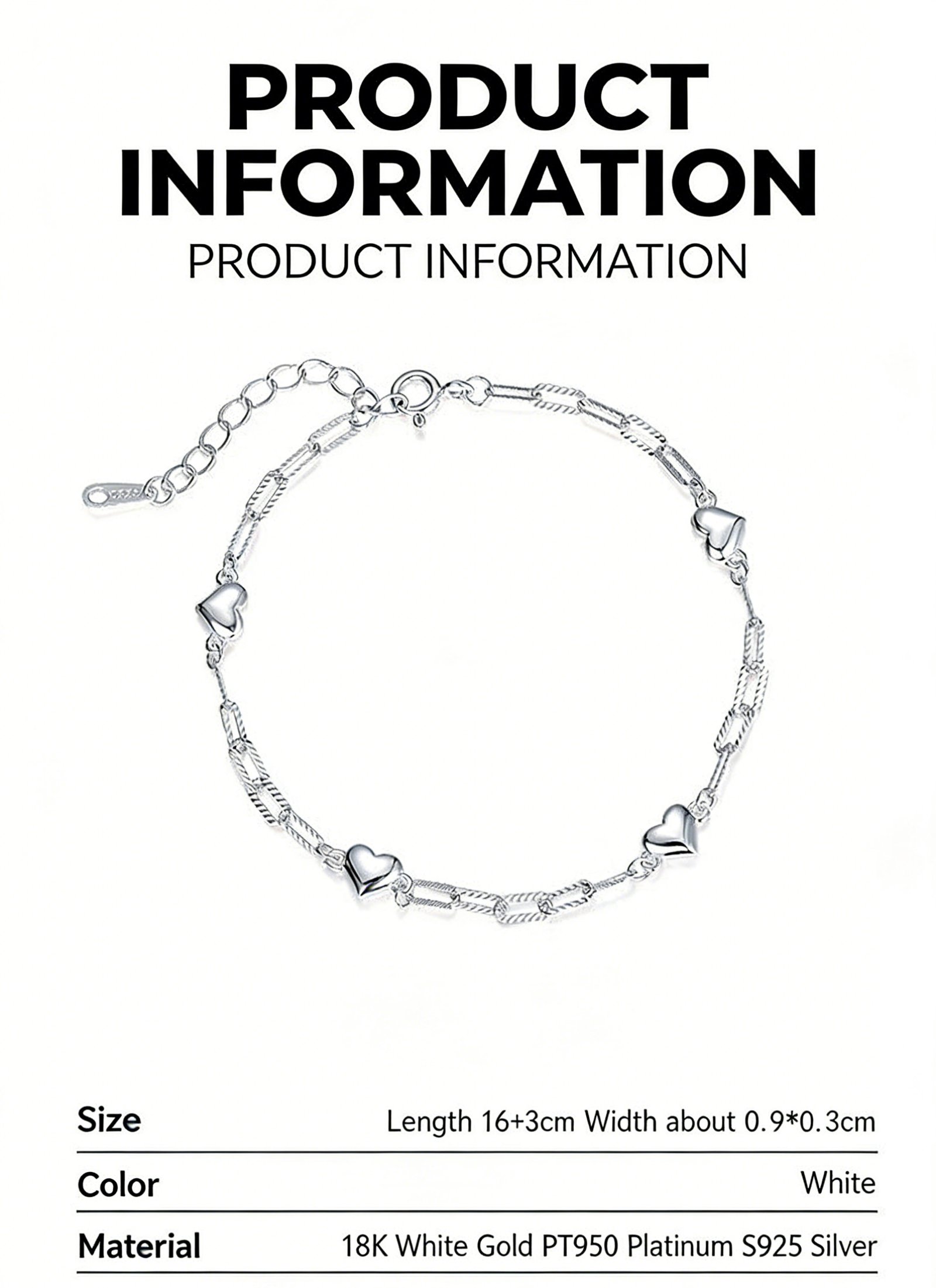 Platinum plated heart paperclip bracelet for women by SYMARA