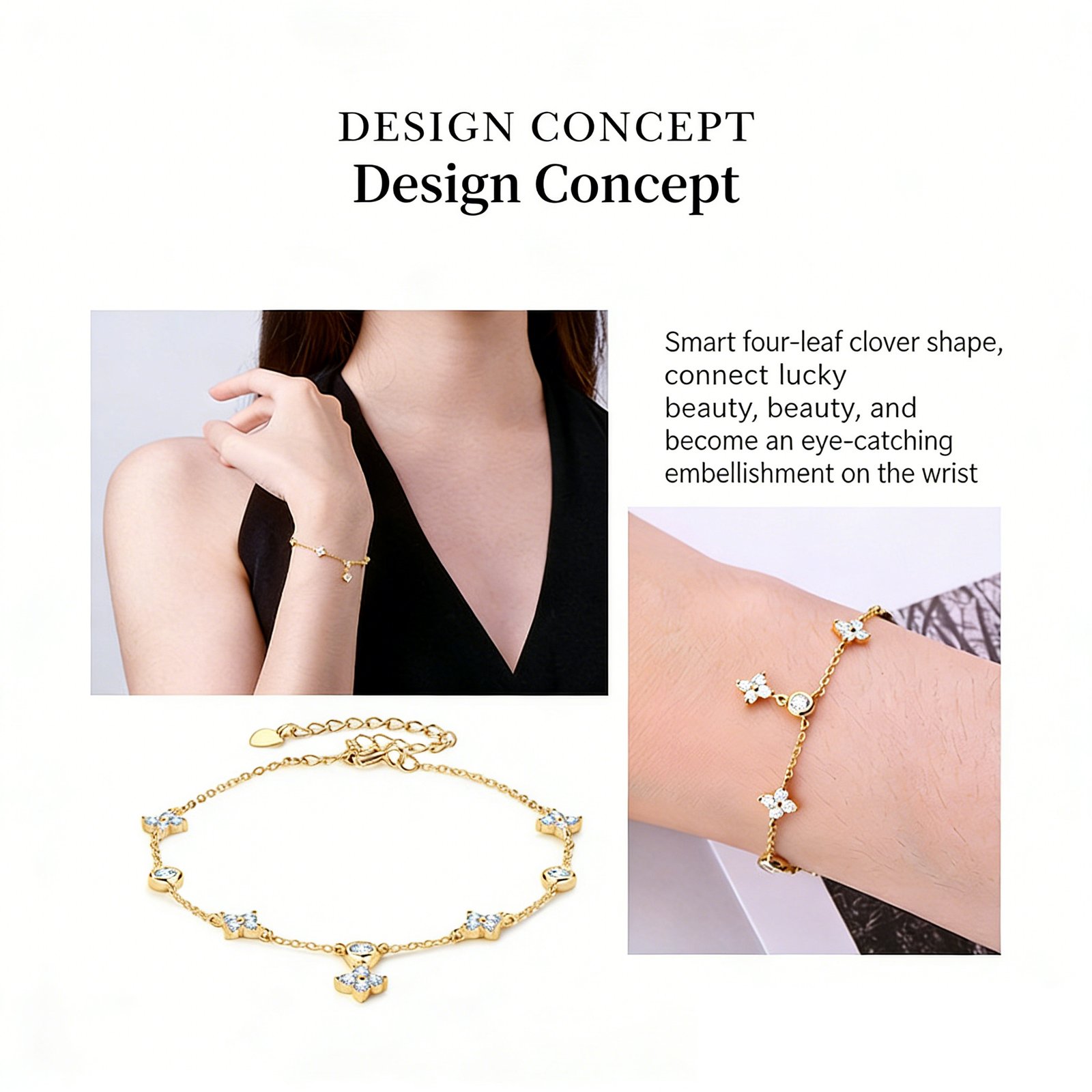 SYMARA lucky clover bracelet in 925 silver featuring D-color moissanite design