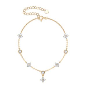 18K gold plated lucky clover bracelet with sparkling moissanite by SYMARA