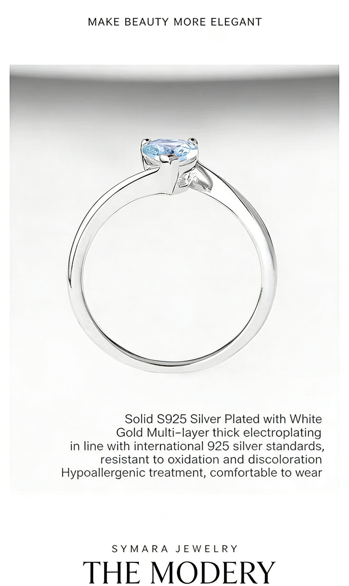 Close-up of 0.7ct AAA Pear Cut Aquamarine in S925 Silver Setting