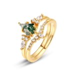 SYMARA Art Deco Moss Agate Ring, 10K gold-plated S925 silver, 6*9mm green moss agate, cubic zirconia accents