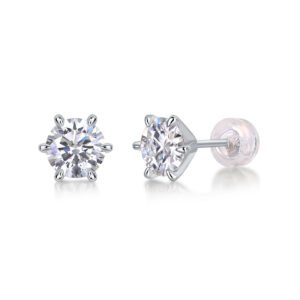 18K gold crown prong lab grown diamond stud earrings 1ctw D color VVS2 round brilliant solitaire