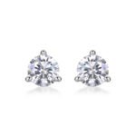 1ct lab grown diamond stud earrings in 18K white gold with crown prong setting, shown up close