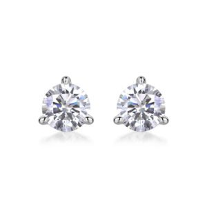 1ct lab grown diamond stud earrings in 18K white gold with crown prong setting, shown up close