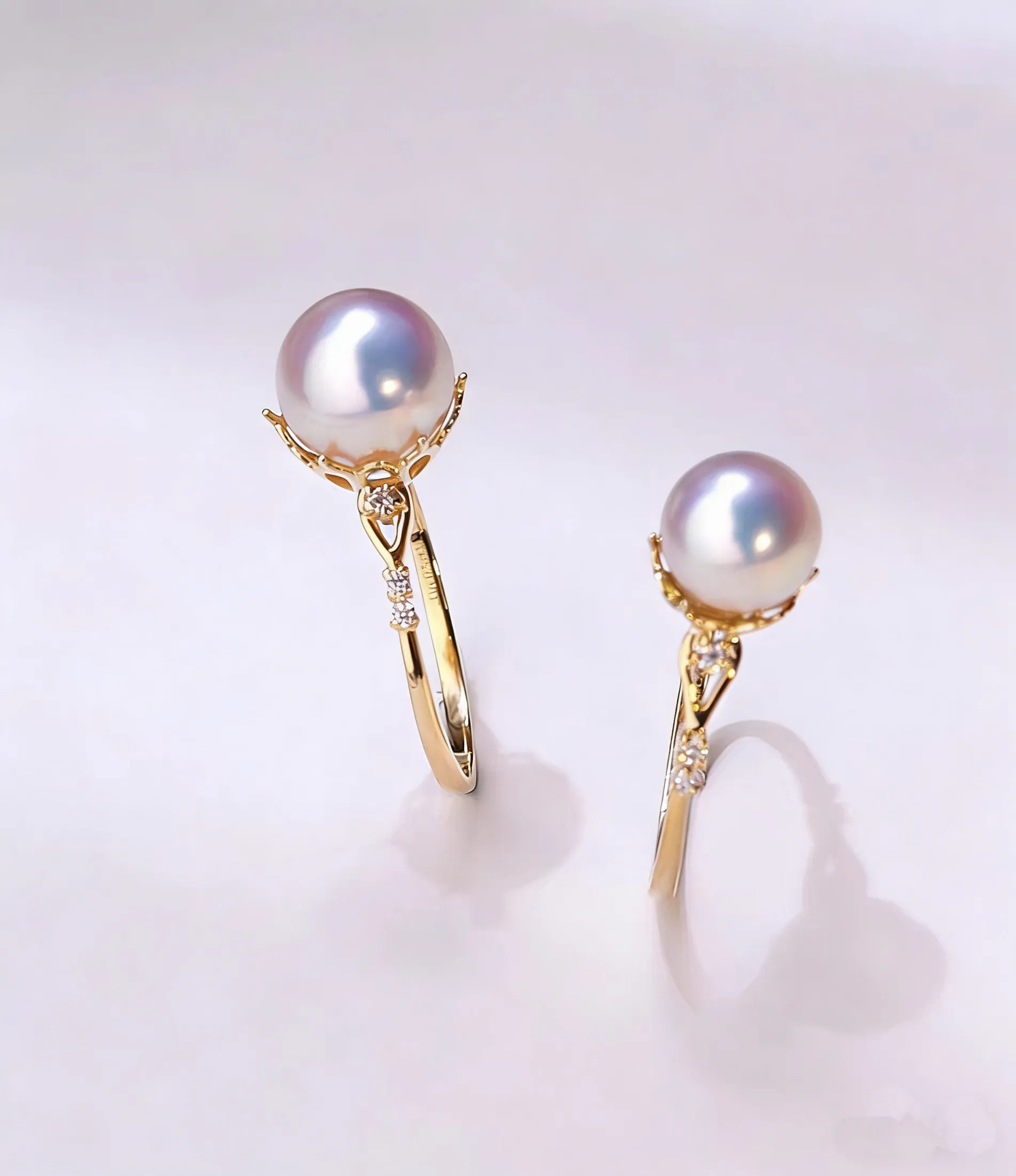 18K Gold Natural Japanese Akoya Saltwater Pearl Ring – Little Crown Design with Cubic Zirconia