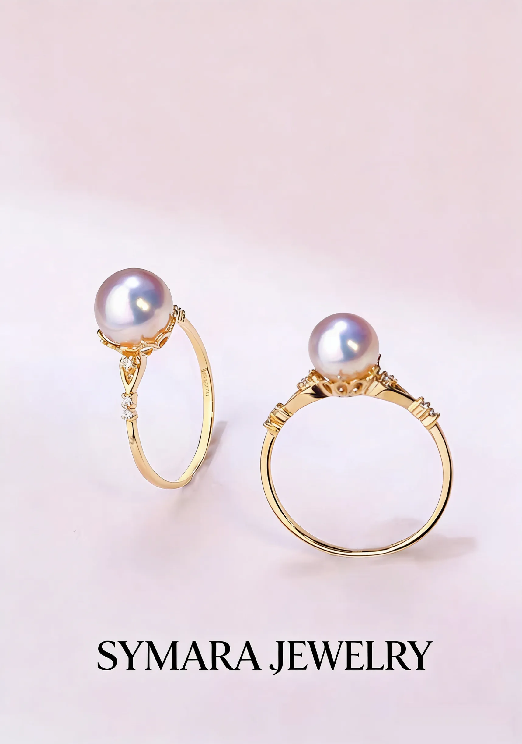 18K Gold Natural Japanese Akoya Saltwater Pearl Ring – Little Crown Design with Cubic Zirconia