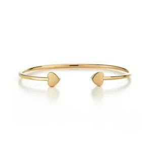 SYMARA Classic Heart Open Bangle in S925 sterling silver with 18K gold plated finish on white background