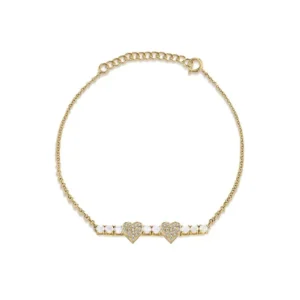 18K gold plated heart bracelet featuring a single cubic zirconia stone set in a delicate heart charm, solid S925 sterling silver base, lightweight 2.5g design for everyday wear.