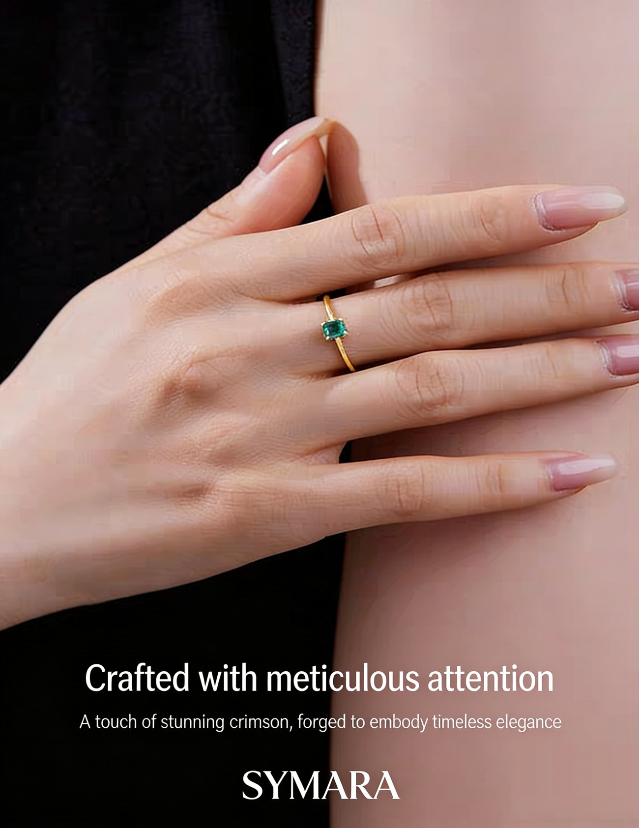 Woman Wearing Emerald Princess Cut Ring