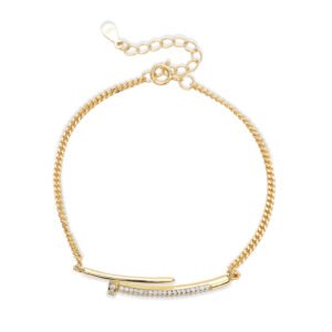 18k gold plated studded bracelet featuring delicate chain and evenly spaced polished studs, solid 925 sterling silver base with warm gold finish, lightweight everyday accessory for women.